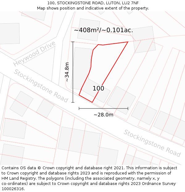 100, STOCKINGSTONE ROAD, LUTON, LU2 7NF: Plot and title map