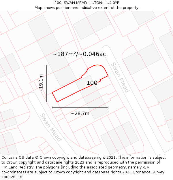 100, SWAN MEAD, LUTON, LU4 0YR: Plot and title map