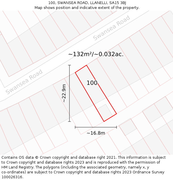 100, SWANSEA ROAD, LLANELLI, SA15 3BJ: Plot and title map