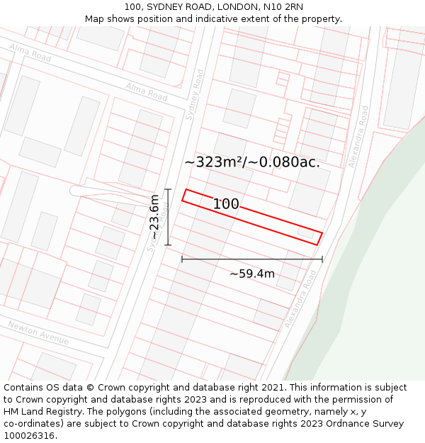 100, SYDNEY ROAD, LONDON, N10 2RN: Plot and title map