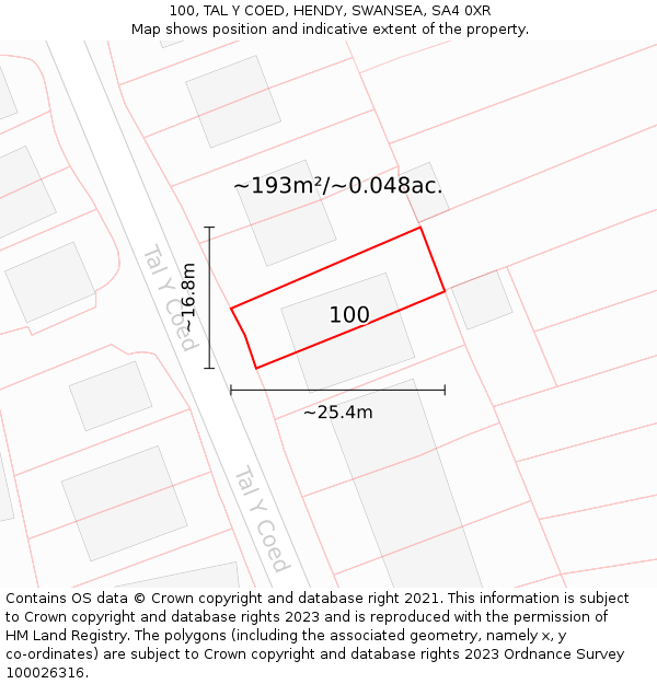 100, TAL Y COED, HENDY, SWANSEA, SA4 0XR: Plot and title map