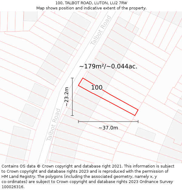 100, TALBOT ROAD, LUTON, LU2 7RW: Plot and title map