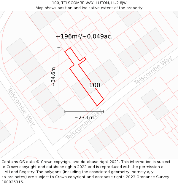 100, TELSCOMBE WAY, LUTON, LU2 8JW: Plot and title map