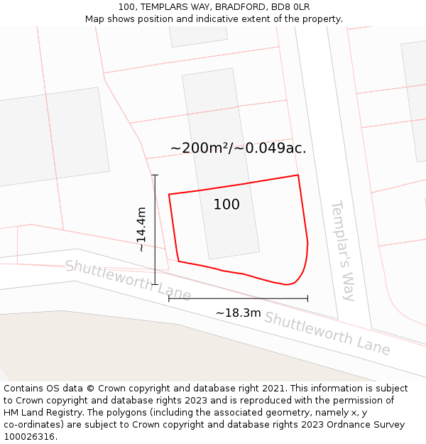 100, TEMPLARS WAY, BRADFORD, BD8 0LR: Plot and title map