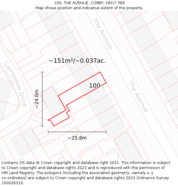 100, THE AVENUE, CORBY, NN17 5EE: Plot and title map