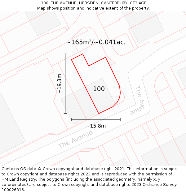 100, THE AVENUE, HERSDEN, CANTERBURY, CT3 4GF: Plot and title map