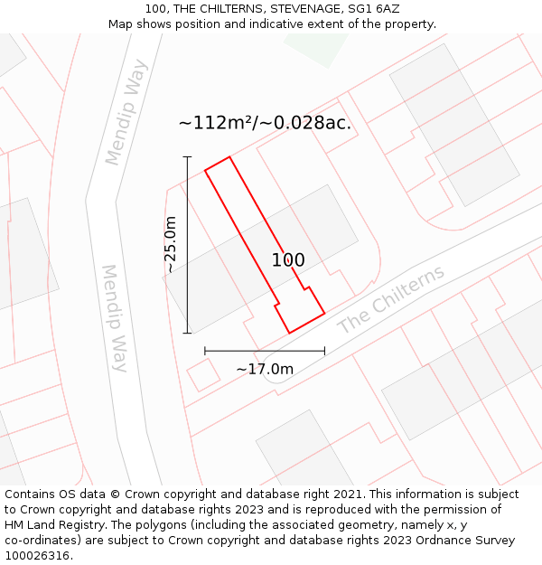 100, THE CHILTERNS, STEVENAGE, SG1 6AZ: Plot and title map