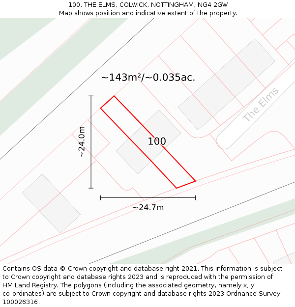 100, THE ELMS, COLWICK, NOTTINGHAM, NG4 2GW: Plot and title map