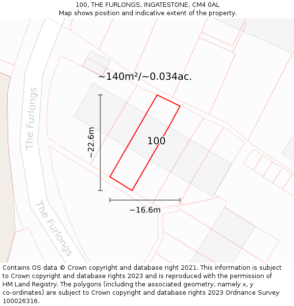 100, THE FURLONGS, INGATESTONE, CM4 0AL: Plot and title map