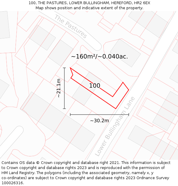 100, THE PASTURES, LOWER BULLINGHAM, HEREFORD, HR2 6EX: Plot and title map