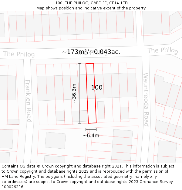 100, THE PHILOG, CARDIFF, CF14 1EB: Plot and title map
