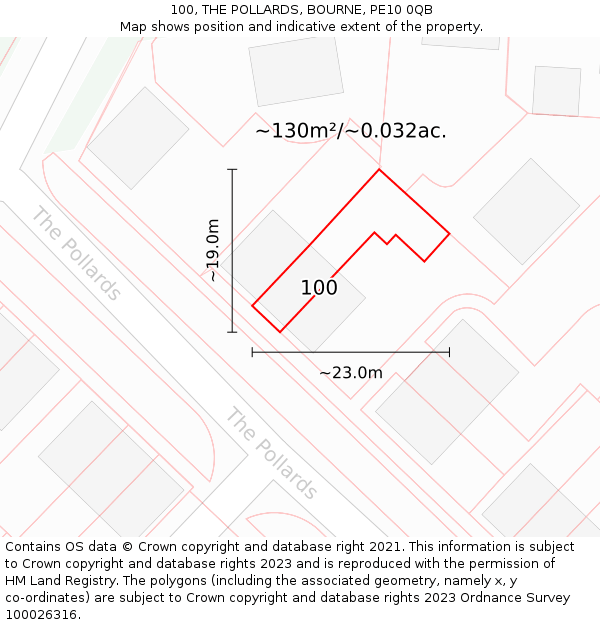 100, THE POLLARDS, BOURNE, PE10 0QB: Plot and title map