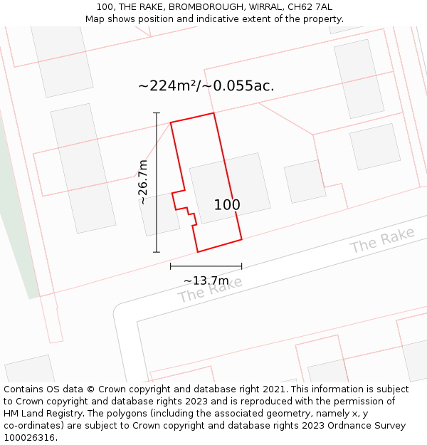 100, THE RAKE, BROMBOROUGH, WIRRAL, CH62 7AL: Plot and title map