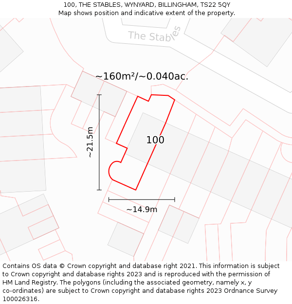 100, THE STABLES, WYNYARD, BILLINGHAM, TS22 5QY: Plot and title map