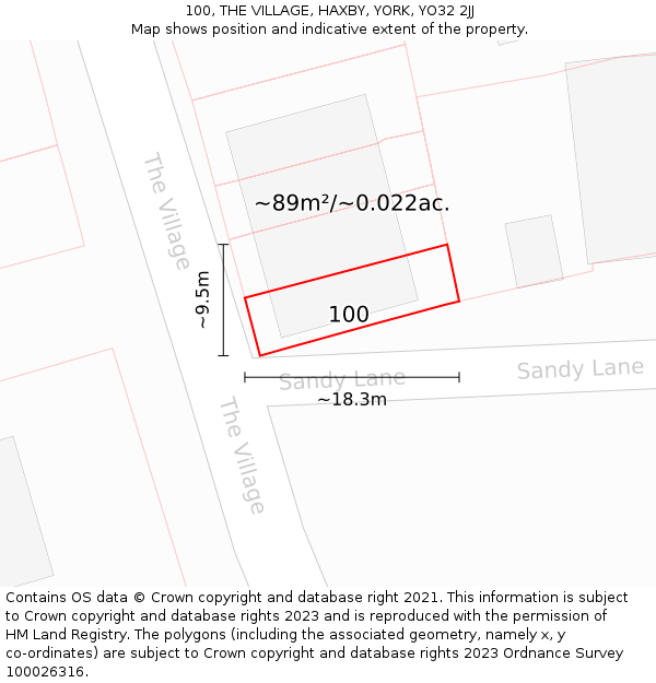 100, THE VILLAGE, HAXBY, YORK, YO32 2JJ: Plot and title map