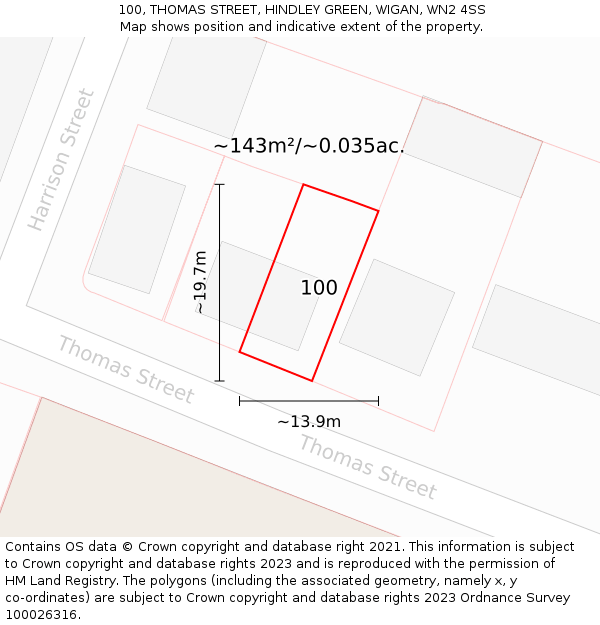 100, THOMAS STREET, HINDLEY GREEN, WIGAN, WN2 4SS: Plot and title map