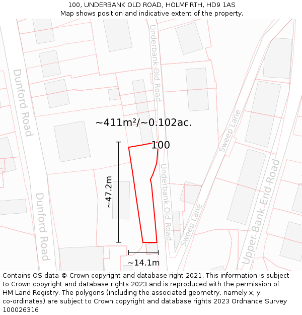 100, UNDERBANK OLD ROAD, HOLMFIRTH, HD9 1AS: Plot and title map