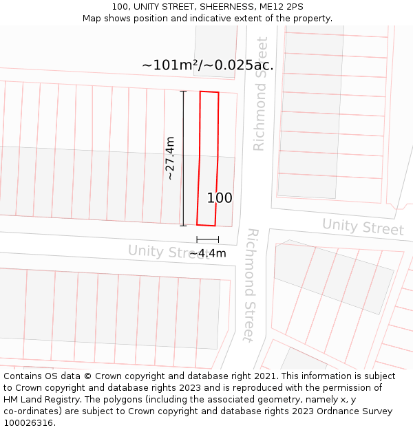 100, UNITY STREET, SHEERNESS, ME12 2PS: Plot and title map
