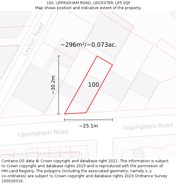 100, UPPINGHAM ROAD, LEICESTER, LE5 0QF: Plot and title map