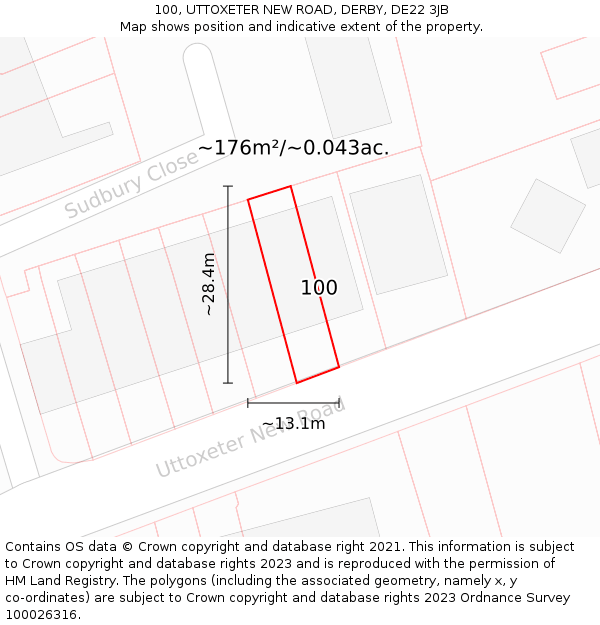 100, UTTOXETER NEW ROAD, DERBY, DE22 3JB: Plot and title map