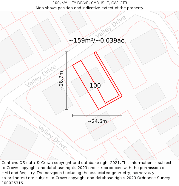 100, VALLEY DRIVE, CARLISLE, CA1 3TR: Plot and title map