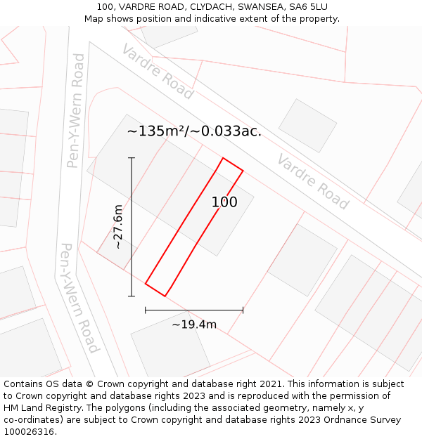 100, VARDRE ROAD, CLYDACH, SWANSEA, SA6 5LU: Plot and title map