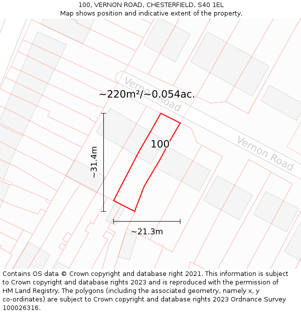 100, VERNON ROAD, CHESTERFIELD, S40 1EL: Plot and title map
