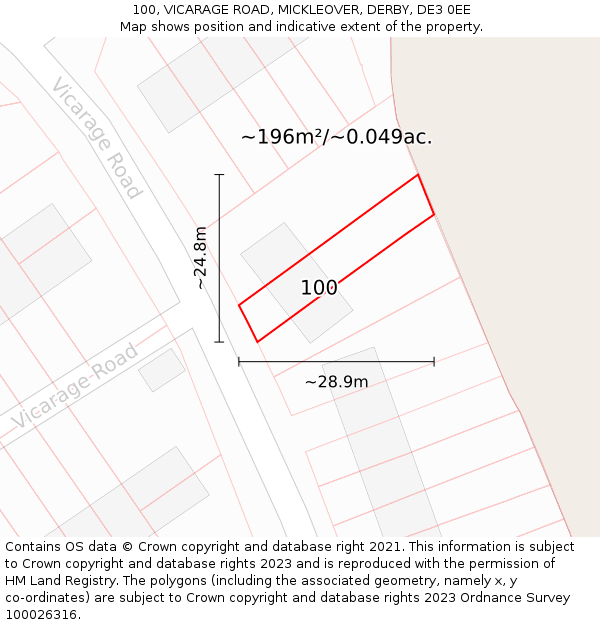 100, VICARAGE ROAD, MICKLEOVER, DERBY, DE3 0EE: Plot and title map