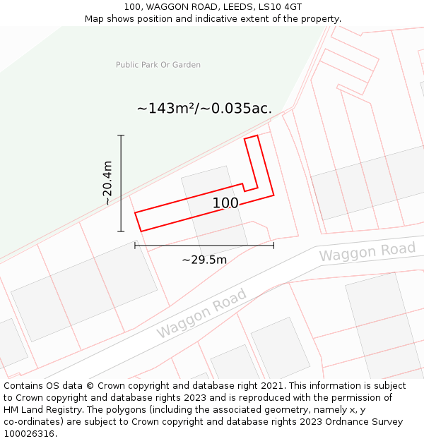 100, WAGGON ROAD, LEEDS, LS10 4GT: Plot and title map