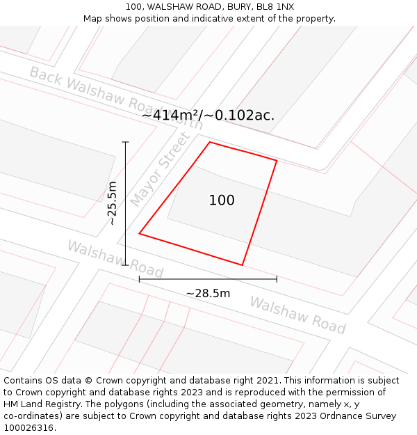 100, WALSHAW ROAD, BURY, BL8 1NX: Plot and title map