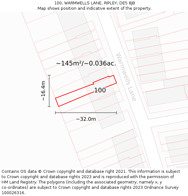 100, WARMWELLS LANE, RIPLEY, DE5 8JB: Plot and title map