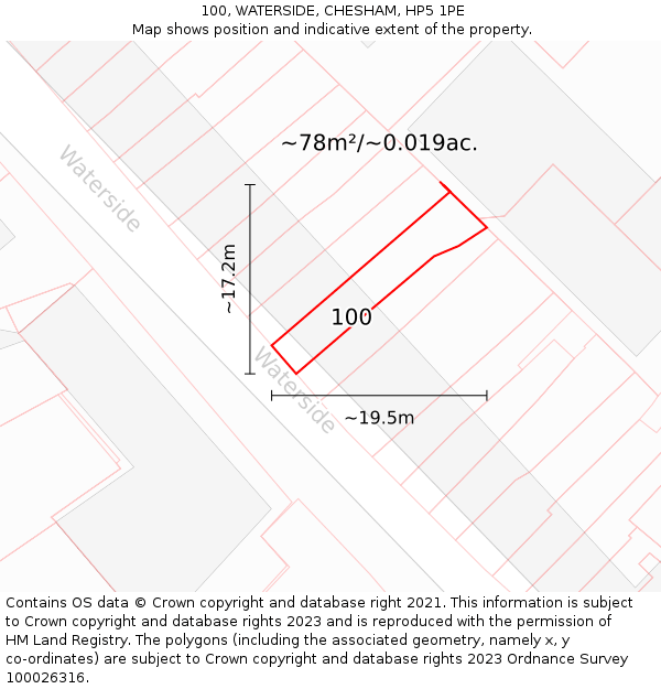 100, WATERSIDE, CHESHAM, HP5 1PE: Plot and title map