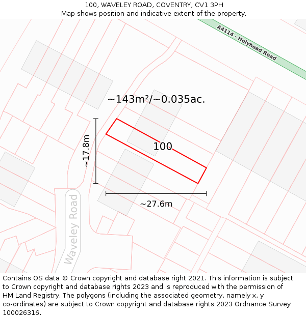 100, WAVELEY ROAD, COVENTRY, CV1 3PH: Plot and title map