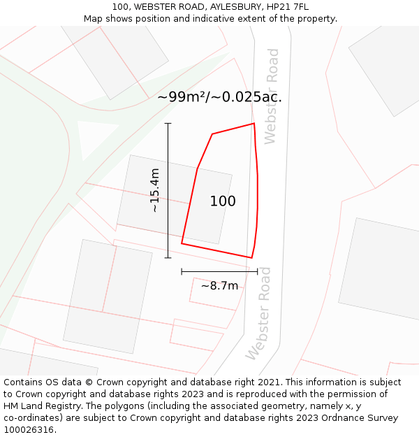 100, WEBSTER ROAD, AYLESBURY, HP21 7FL: Plot and title map