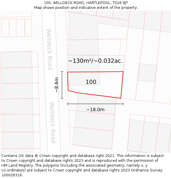 100, WELLDECK ROAD, HARTLEPOOL, TS26 8JT: Plot and title map