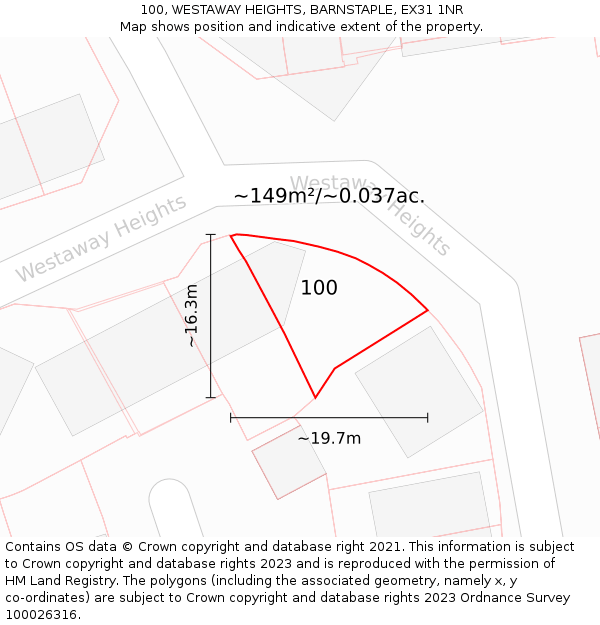 100, WESTAWAY HEIGHTS, BARNSTAPLE, EX31 1NR: Plot and title map