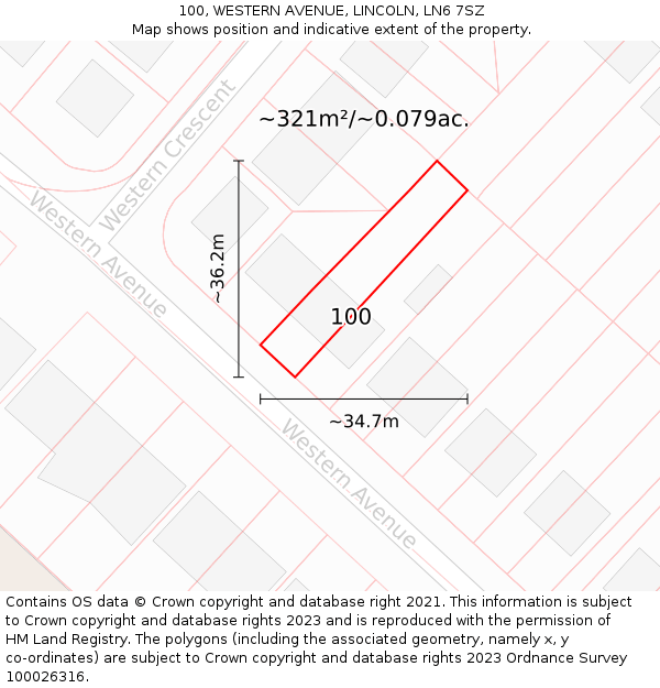 100, WESTERN AVENUE, LINCOLN, LN6 7SZ: Plot and title map