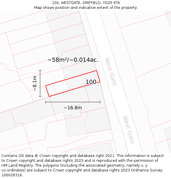 100, WESTGATE, DRIFFIELD, YO25 6TA: Plot and title map