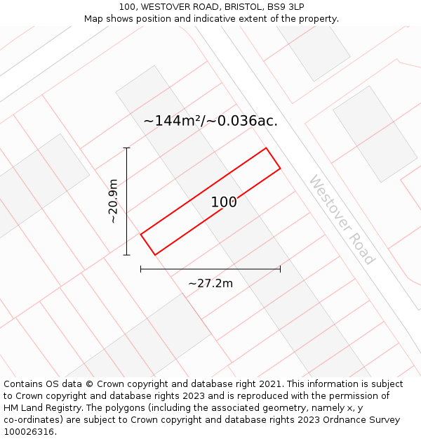 100, WESTOVER ROAD, BRISTOL, BS9 3LP: Plot and title map