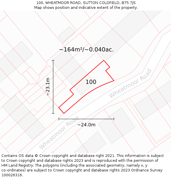 100, WHEATMOOR ROAD, SUTTON COLDFIELD, B75 7JS: Plot and title map