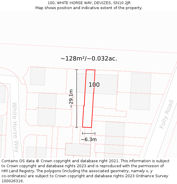 100, WHITE HORSE WAY, DEVIZES, SN10 2JR: Plot and title map