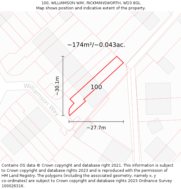 100, WILLIAMSON WAY, RICKMANSWORTH, WD3 8GL: Plot and title map