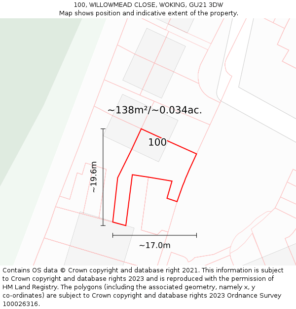 100, WILLOWMEAD CLOSE, WOKING, GU21 3DW: Plot and title map