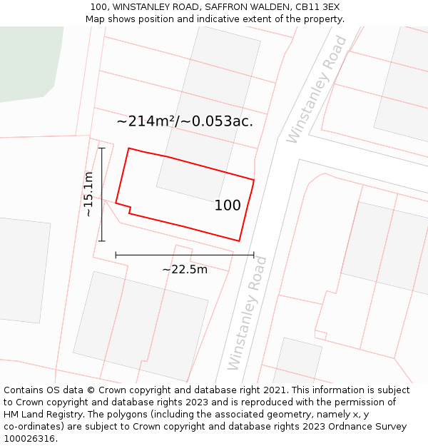 100, WINSTANLEY ROAD, SAFFRON WALDEN, CB11 3EX: Plot and title map