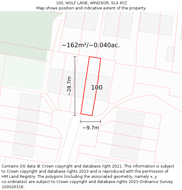 100, WOLF LANE, WINDSOR, SL4 4YZ: Plot and title map