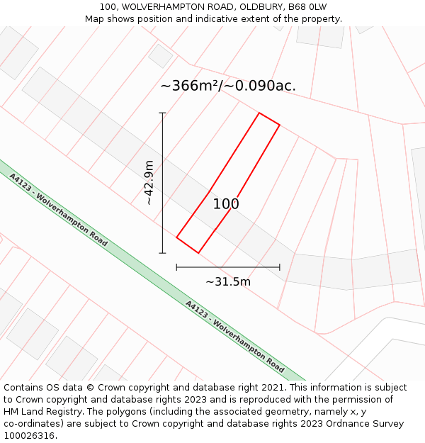 100, WOLVERHAMPTON ROAD, OLDBURY, B68 0LW: Plot and title map