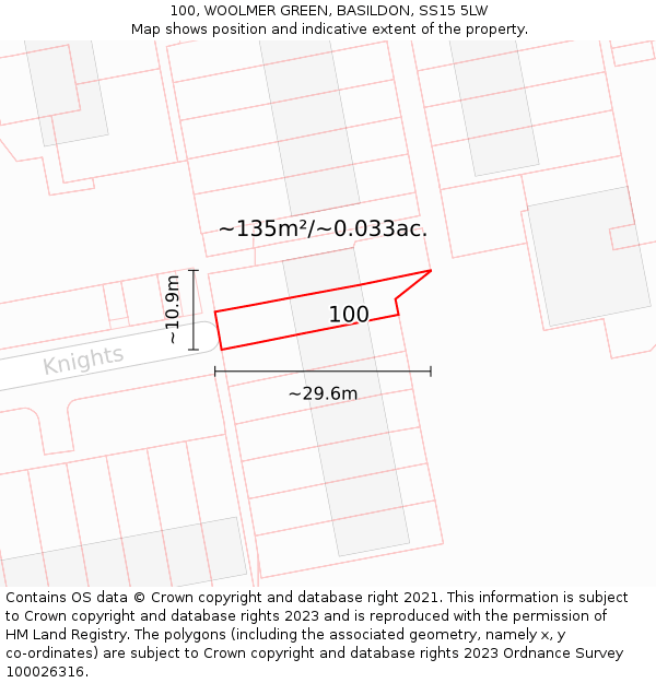 100, WOOLMER GREEN, BASILDON, SS15 5LW: Plot and title map
