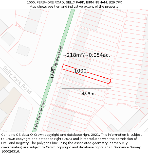 1000, PERSHORE ROAD, SELLY PARK, BIRMINGHAM, B29 7PX: Plot and title map