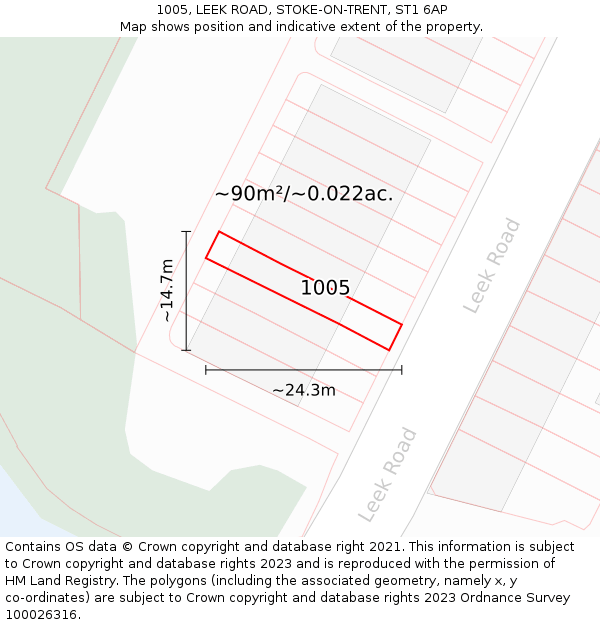 1005, LEEK ROAD, STOKE-ON-TRENT, ST1 6AP: Plot and title map