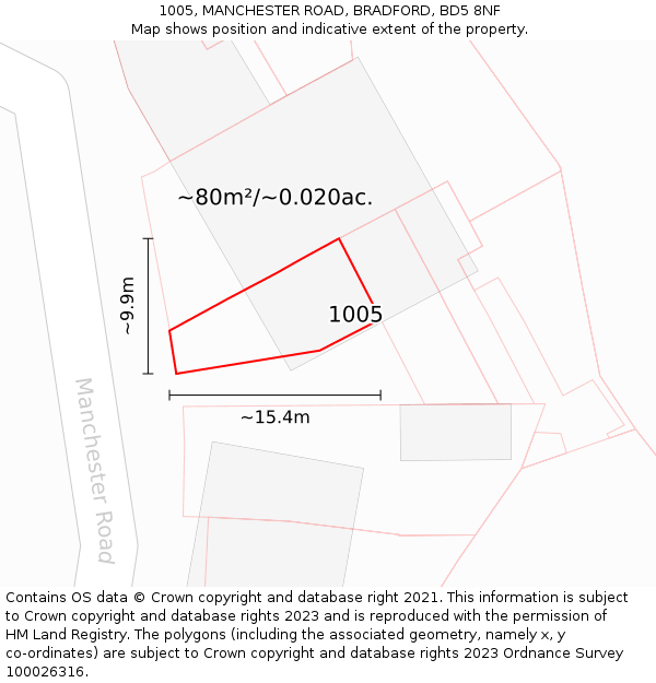 1005, MANCHESTER ROAD, BRADFORD, BD5 8NF: Plot and title map